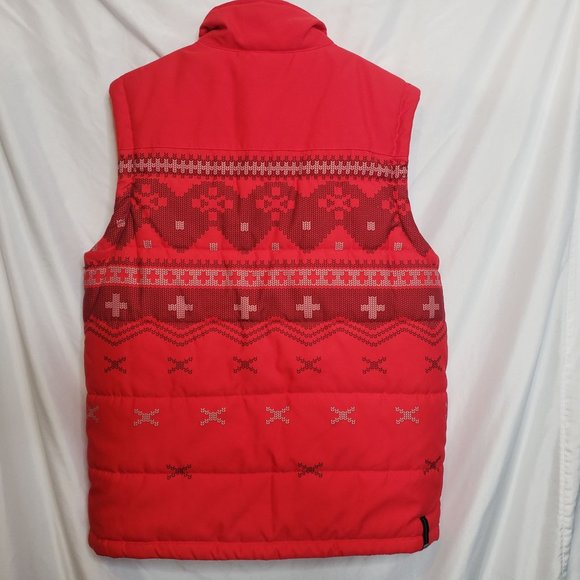 Puma Puffer Vest Red Sweater Pattern Zip Up Adult Med Sport Lifestyle - Picture 11 of 12